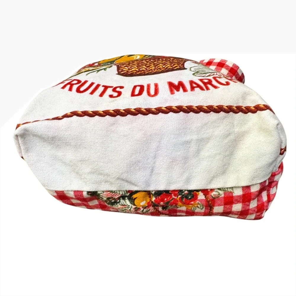 Tory Burch Fruits Du Marche Canvas Tote Bag Red Gingham French Market Bag